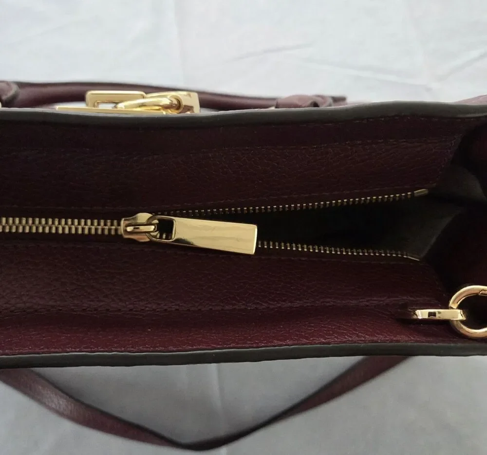 Michael Kors‎ Hamilton Lock Satchel Burgundy Leather Shoulder Crossbody Bag